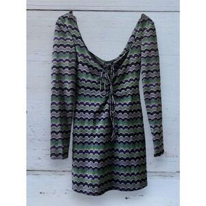 Zara Multicolor Wave Pattern Mini Dress purple and green sparkles size M NWT